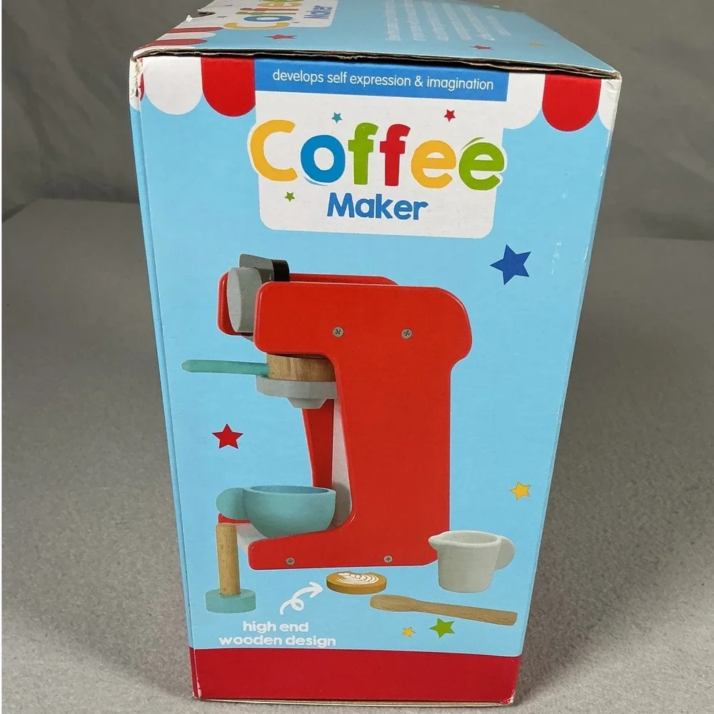 Play Right Wooden Coffee Maker Pretend Play 7 Piece Kids Kitchen Toy Age 2+ NEW